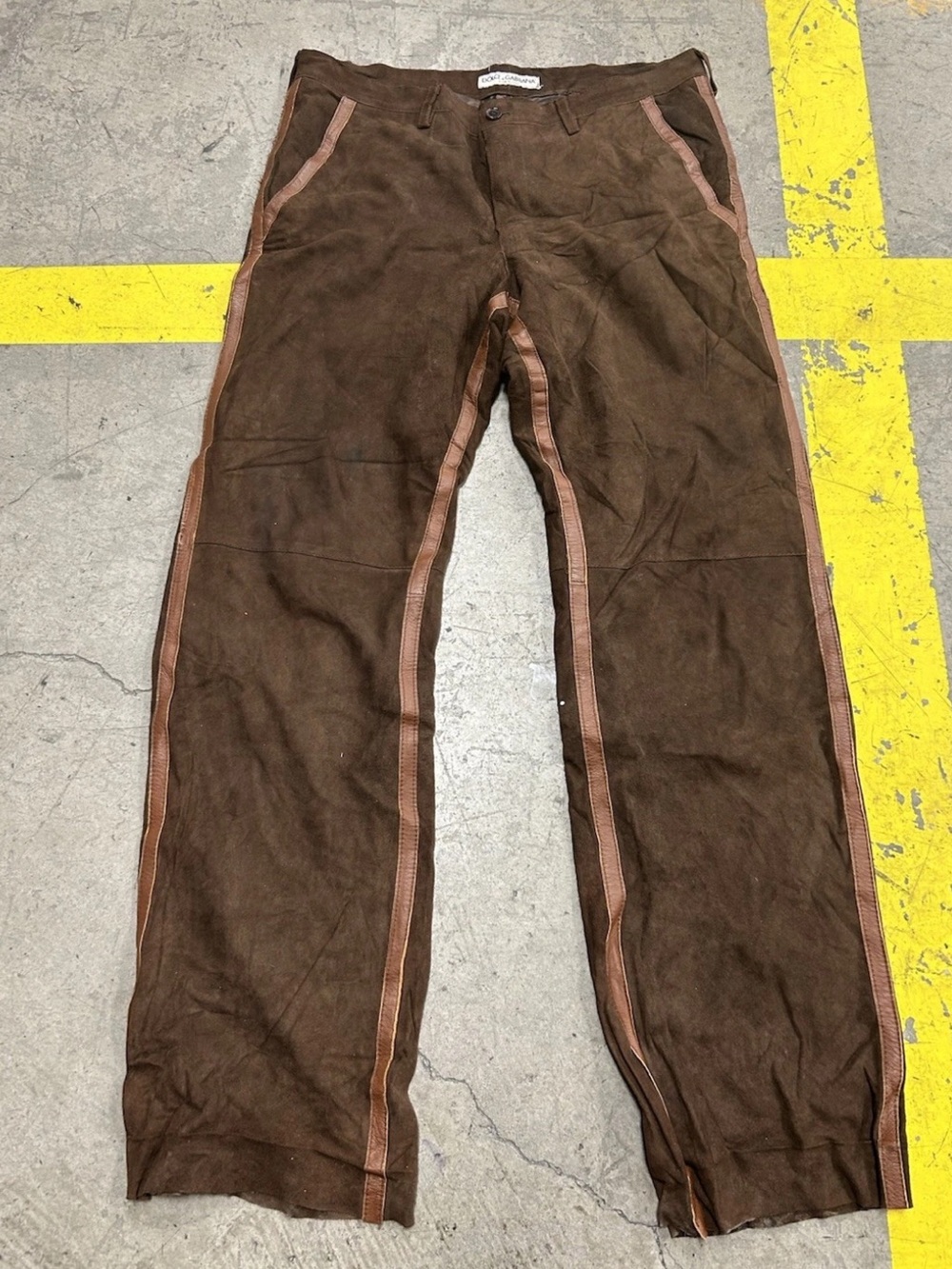 Vintage Dolce & Gabbana Brown Suede Leather Pants Unisex 32x28 Italy Western